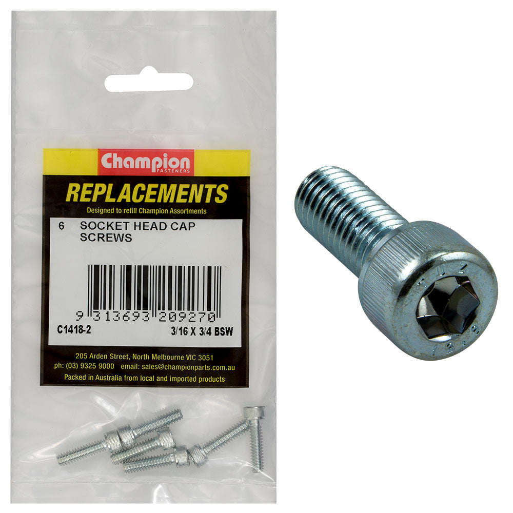Champion Fasteners Socket Head Cap Screw High Tensile Bsw 3/16In X 3/4In Zinc Plated C1418-2