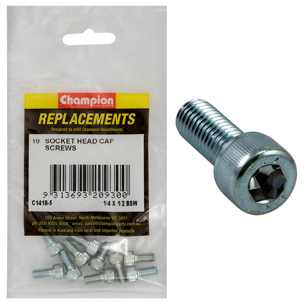 Champion Fasteners Socket Head Cap Screw High Tensile Bsw 1/4In X 1/2In Zinc Plated C1418-5