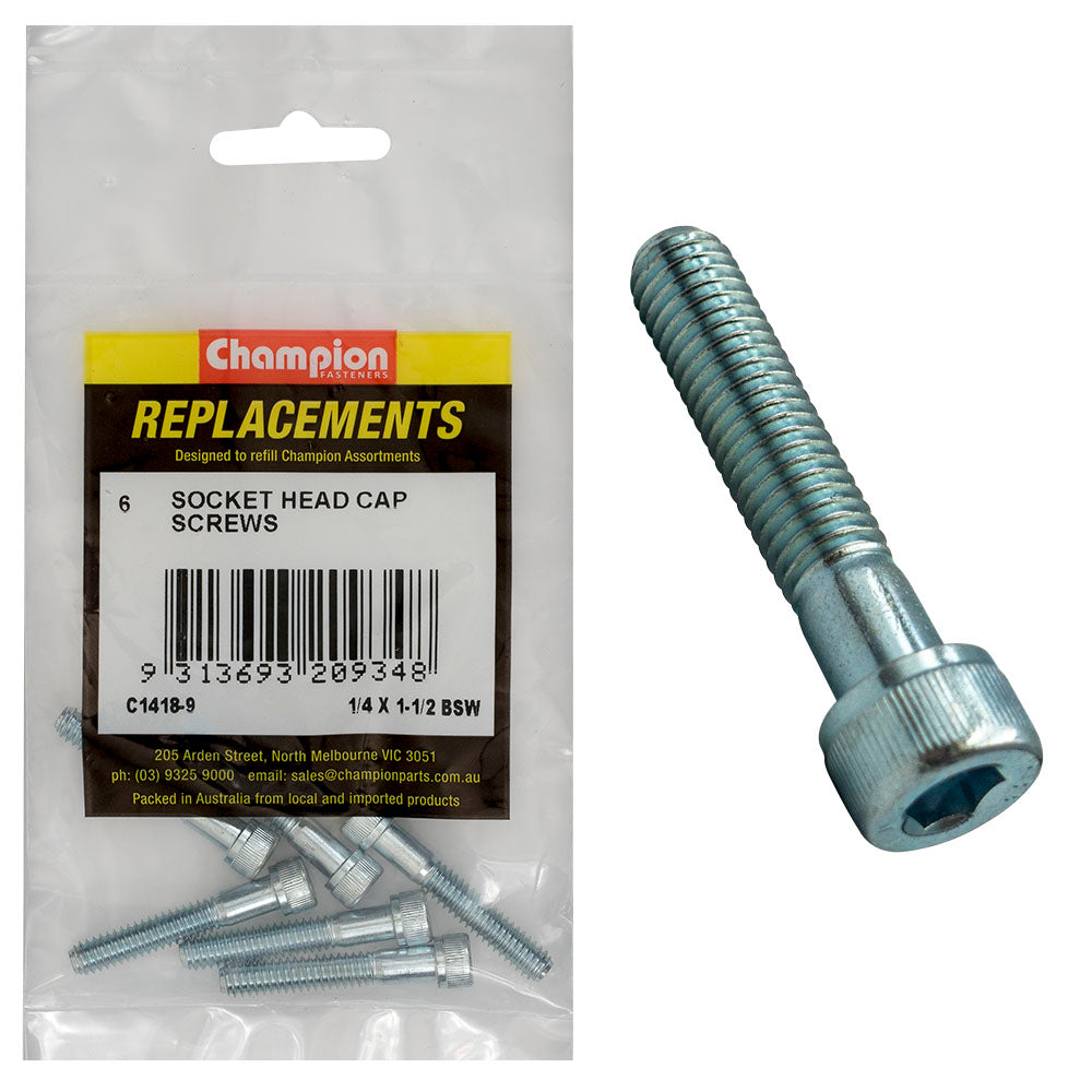 Champion Fasteners Socket Head Cap Screw High Tensile Bsw 1/4In X 1 1/2In Zinc Plated C1418-9