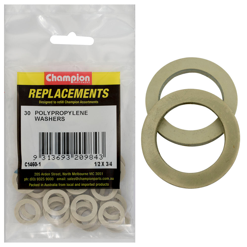 Champion Fasteners Washer Flat Polypropelene 1/2In X 3/4In X 3/32In Suit No.1 Plug C1460-1