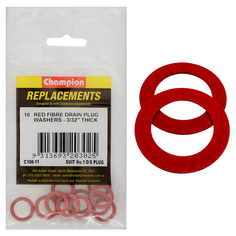 Champion Fasteners Washer Flat Fibre For No.1 O/S Plug 3/32In Red C150-11