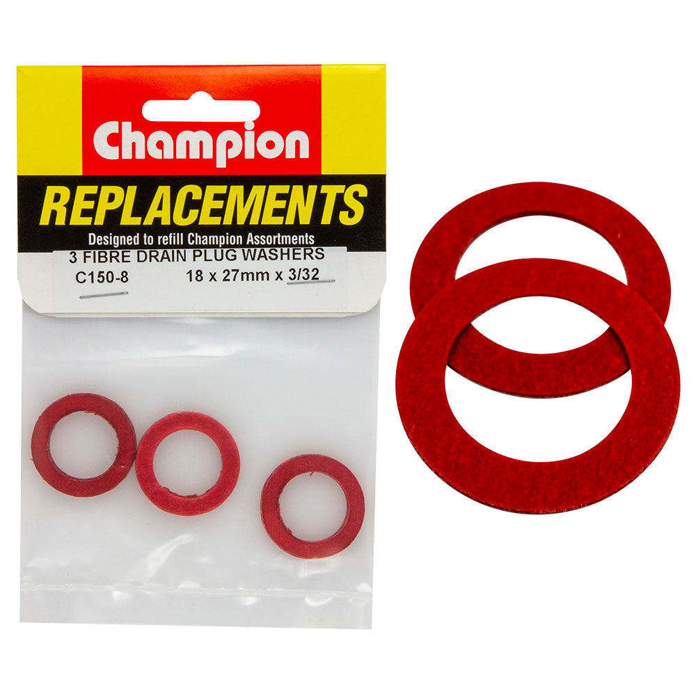 Champion Fasteners Washer Flat Fibre 18 X 27mm X 3/32In Red C150-8