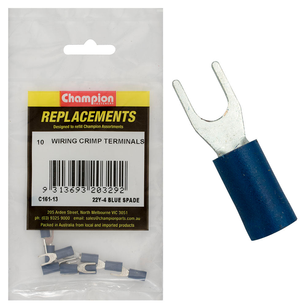 Champion Fasteners Crimp Terminal Spade Blue 4mm C161-13