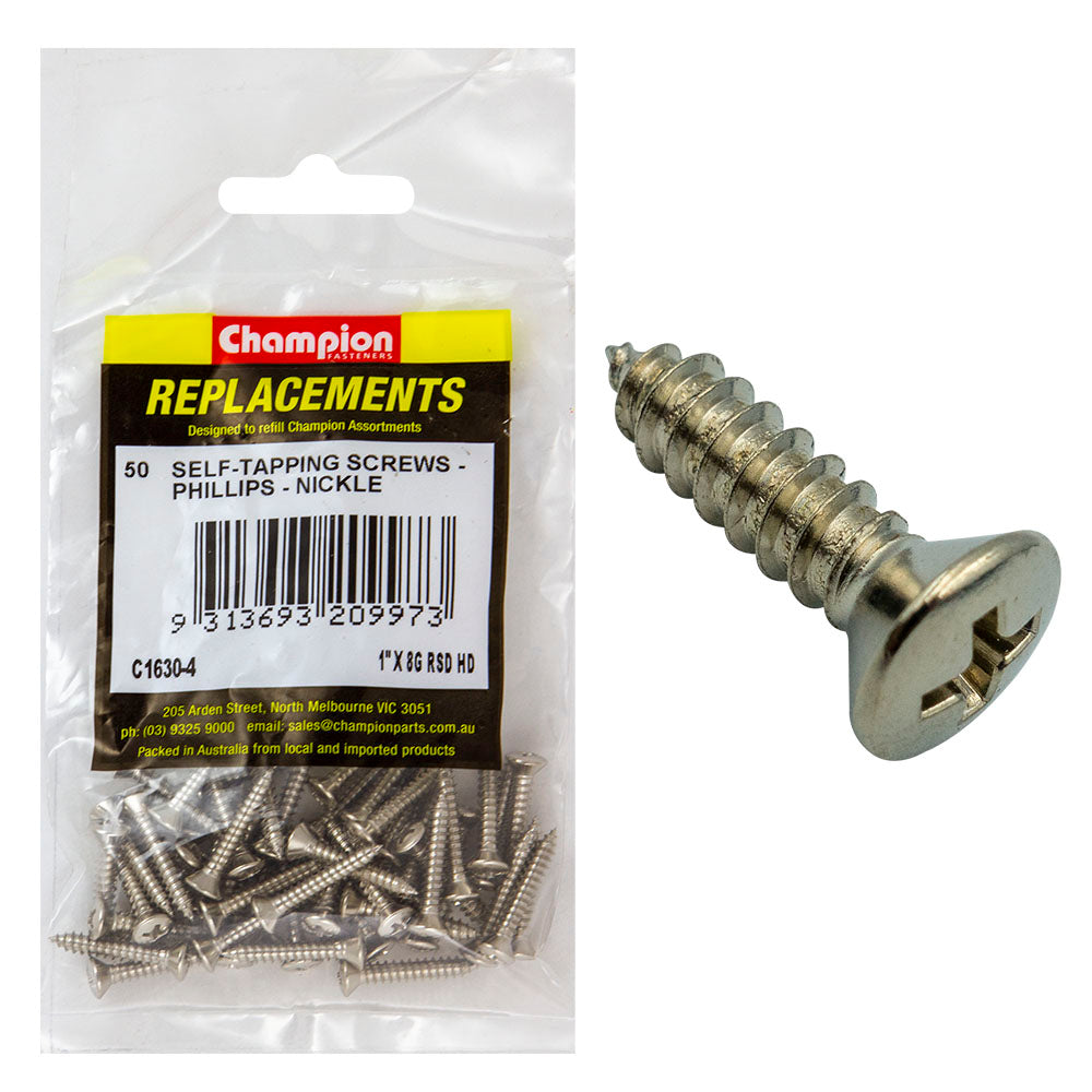 Champion Fasteners Self Tapper Screw Rsd Phillips 4.2 X 25Mm Nickel Plated C1630-4