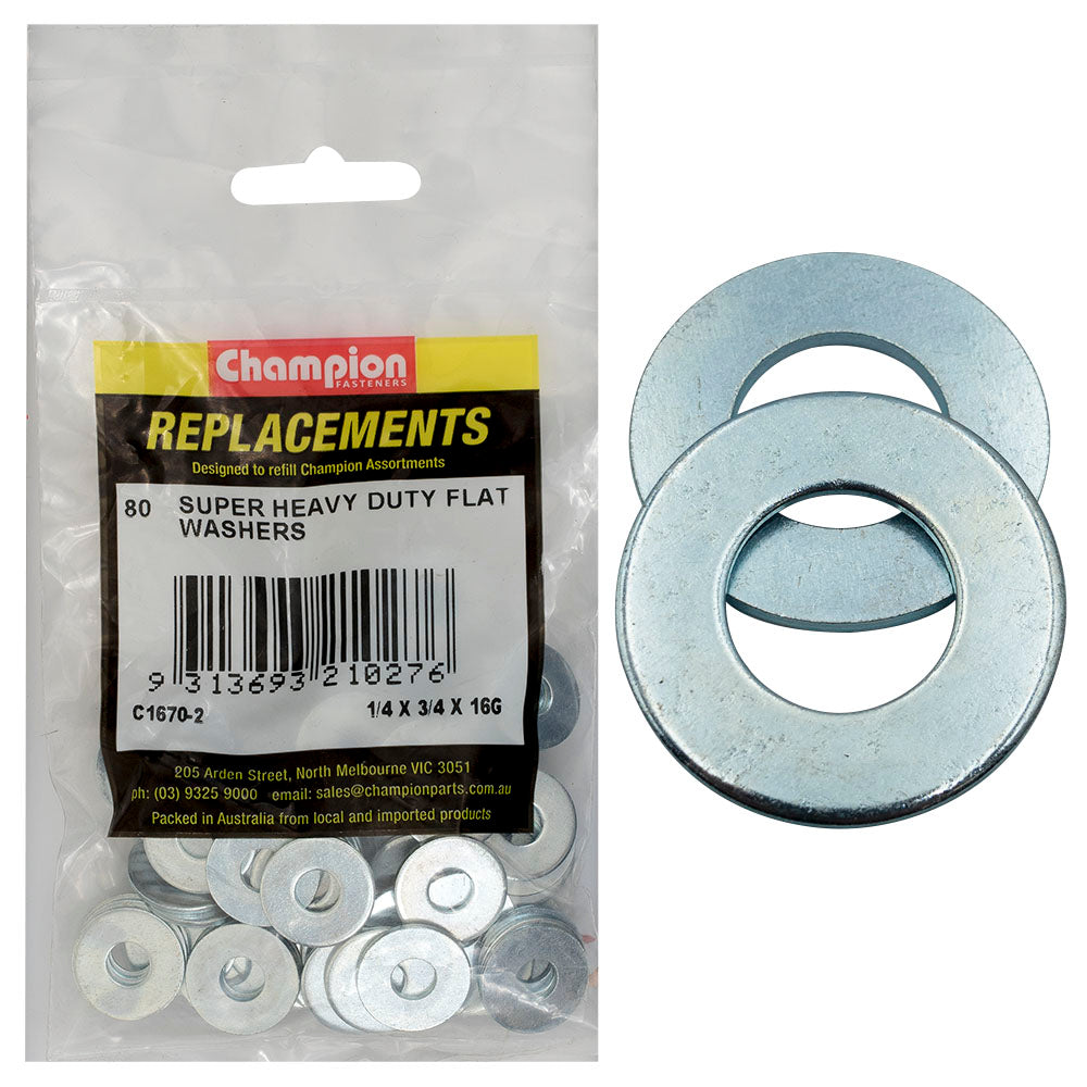 Champion Fasteners Washer Flat Super Heavy Duty 1/4In X 3/4In X 16G Zinc Plated C1670-2