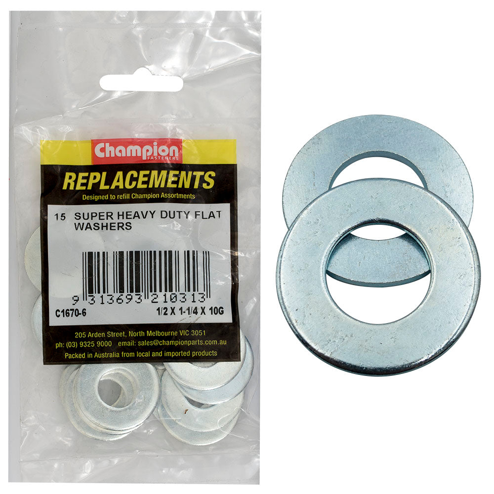 Champion Fasteners Washer Flat Super Heavy Duty 1/2In X 1 1/4In X 3.2mm Zinc Plated C1670-6
