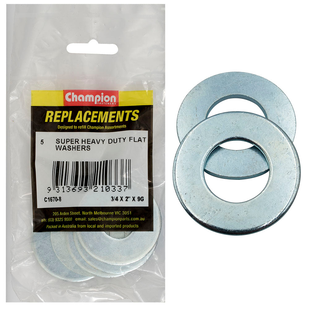 Champion Fasteners Washer Flat Super Heavy Duty 3/4In X 2In X 3.45mm Zinc Plated C1670-8