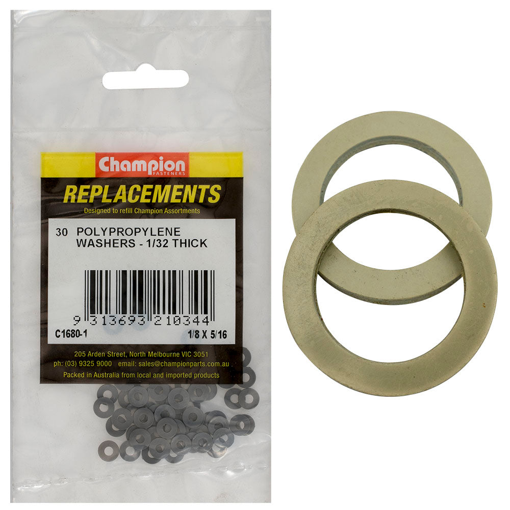 Champion Fasteners Washer Flat Polypropelene 1/8In X 5/16In X 1/32In C1680-1