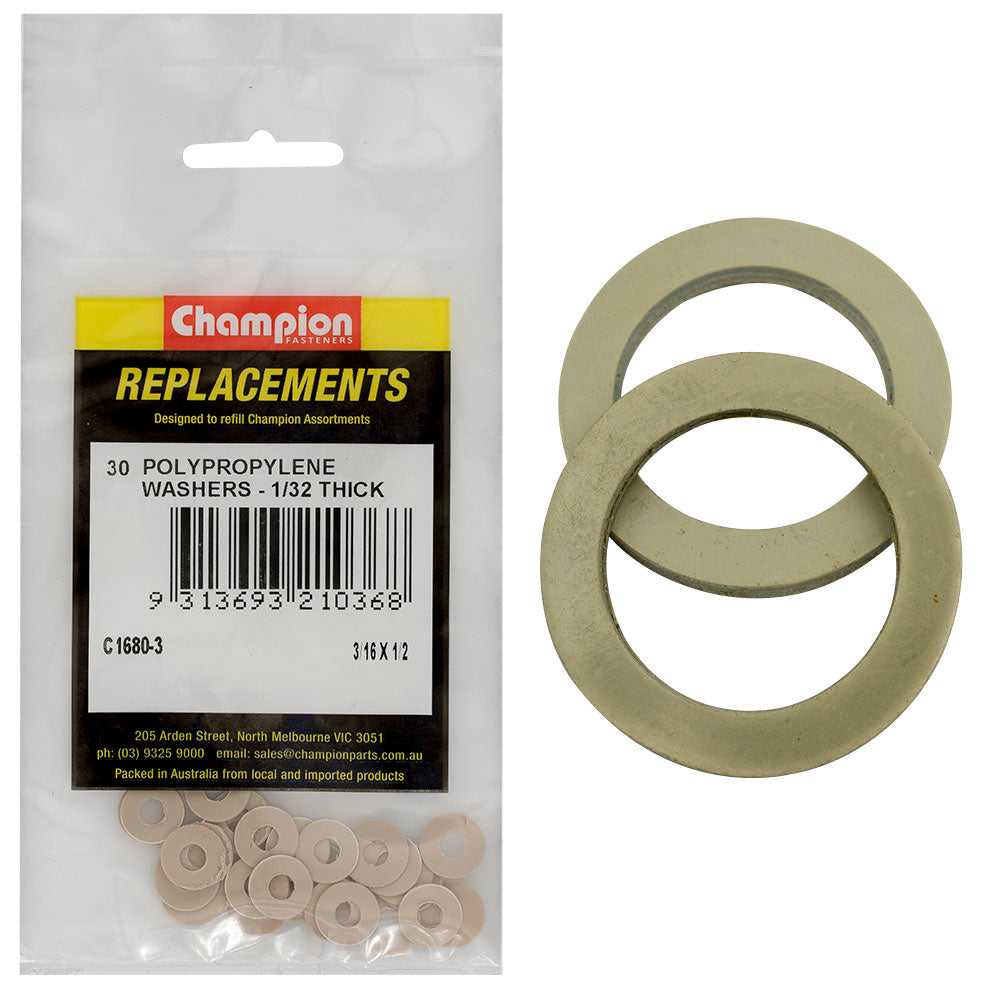 Champion Fasteners Washer Flat Polypropelene 3/16In X 1/2In X 1/32In C1680-3
