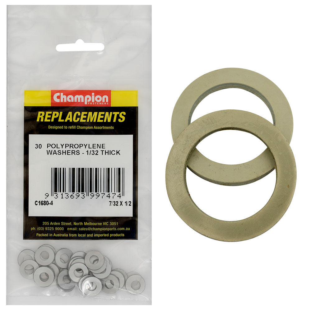 Champion Fasteners Washer Flat Polypropelene 7/32In X 1/2In X 1/32In C1680-4