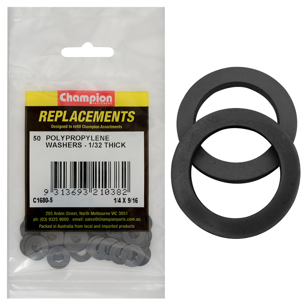 Champion Fasteners Washer Flat Polypropelene 1/4In X 9/16In X 1/32In C1680-5