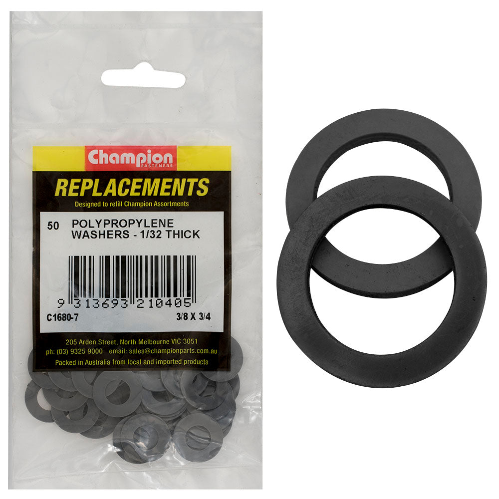 Champion Fasteners Washer Flat Polypropelene 3/8In X 3/4In X 1/32In C1680-7