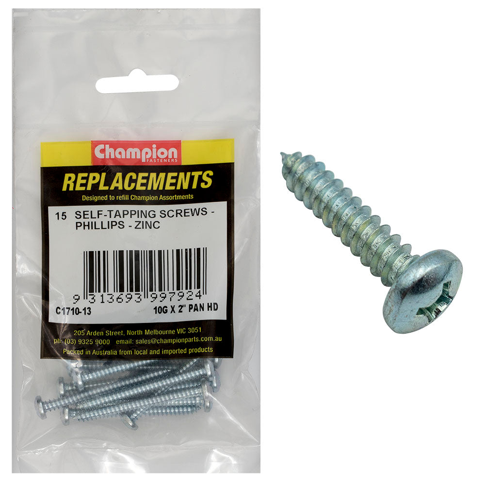 Champion Fasteners Self TaPPEr Screw Pan Phillips 4.8 X 50mm Zinc Plated C1710-13