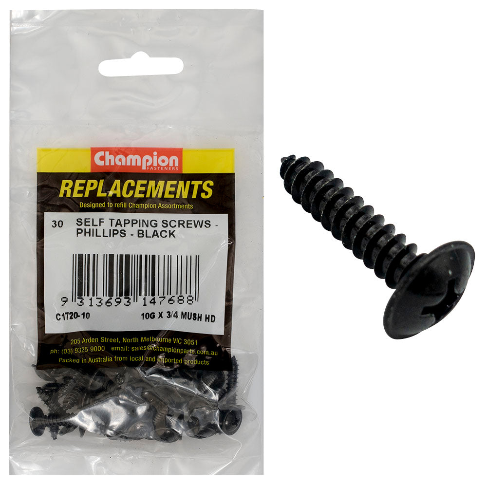 Champion Fasteners Self TaPPEr Screw Mush Phillips 4.8 X 19mm Black C1720-10