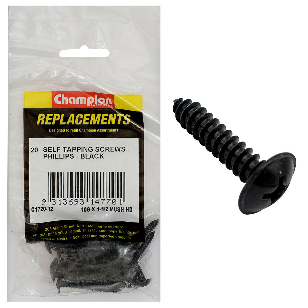 Champion Fasteners Self Tapper Screw Mush Phillips 4.8 X 38Mm Black C1720-12