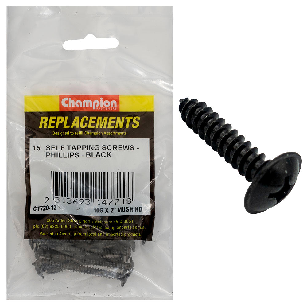 Champion Fasteners Self Tapper Screw Mush Phillips 4.8 X 50mm Black C1720-13