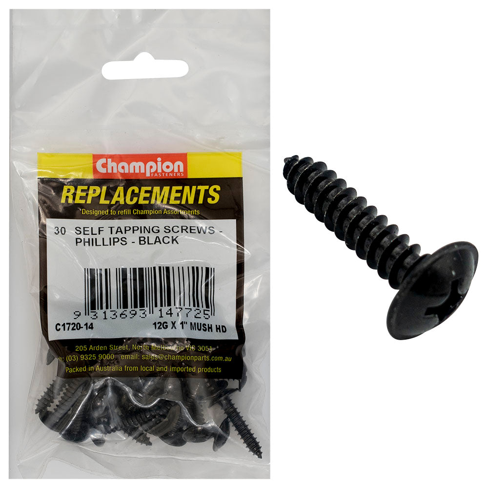 Champion Fasteners Self Tapper Screw Mush Phillips 5.5 X 25mm Black C1720-14