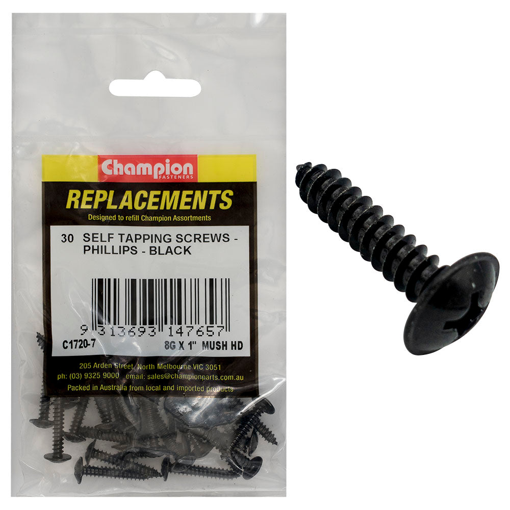 Champion Fasteners Self Tapper Screw Mush Phillips 4.2 X 25mm Black C1720-7