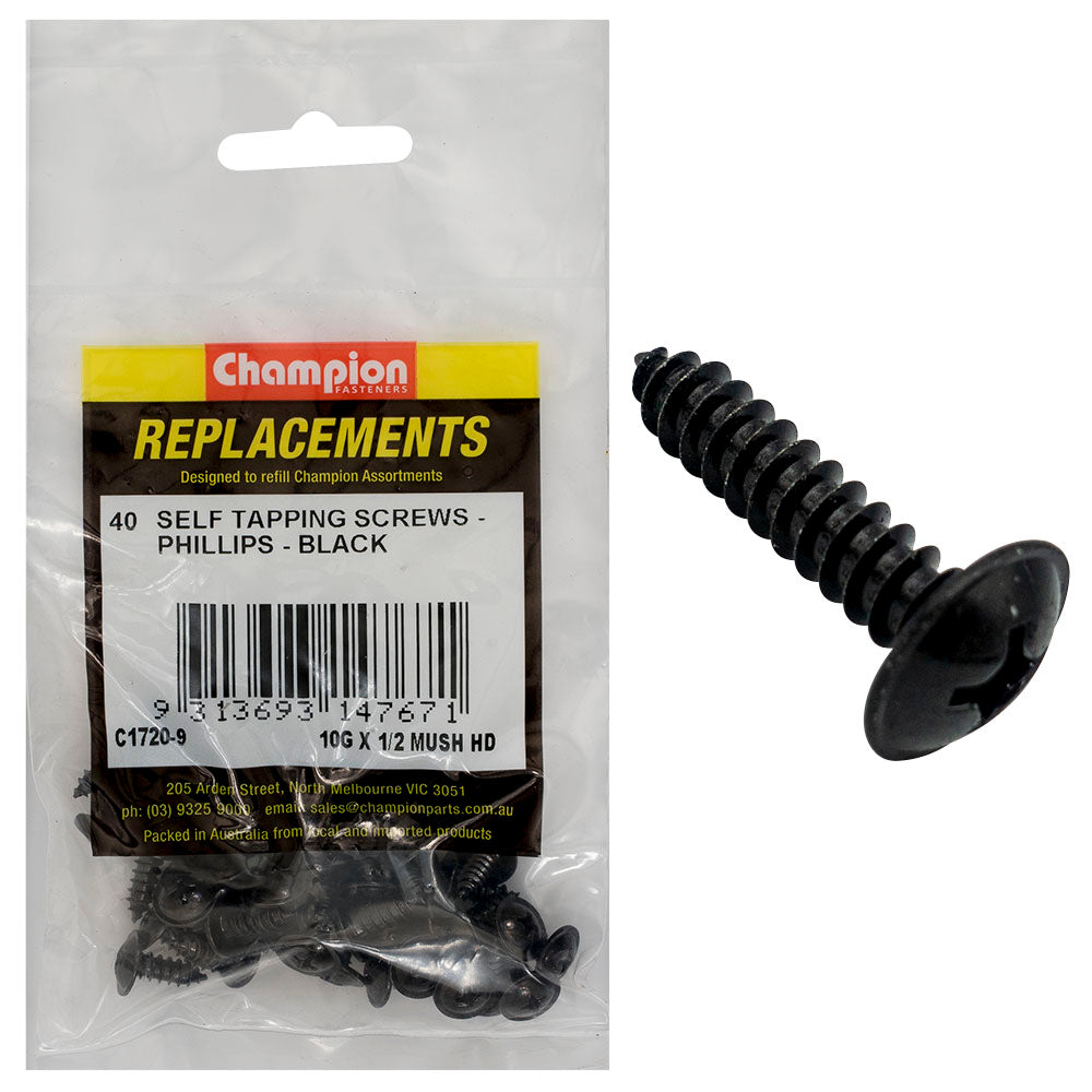 Champion Fasteners Self TaPPEr Screw Mush Phillips 4.8 X 13mm Black C1720-9