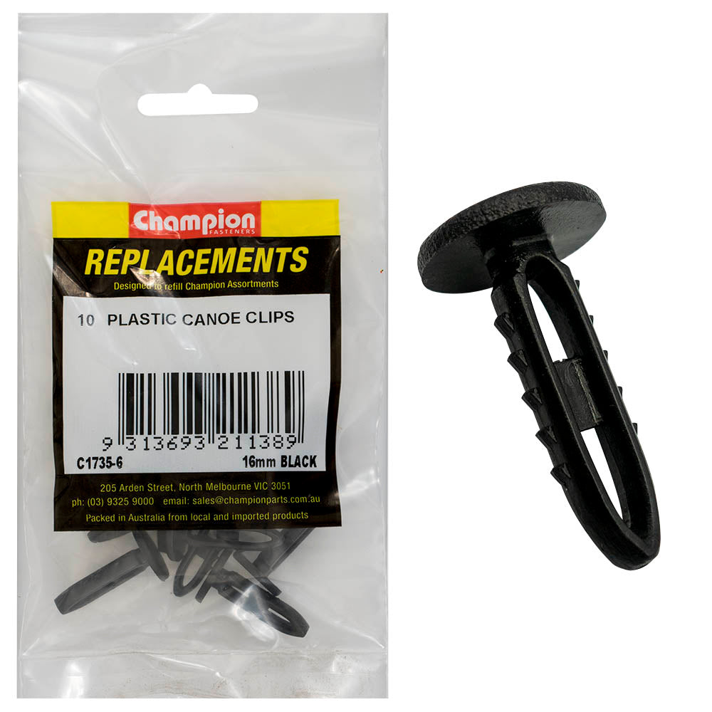 Champion Fasteners CanOE Clip Black Len:26.5mm Hole:7.5 7.6mm Head:11mm C1735-6