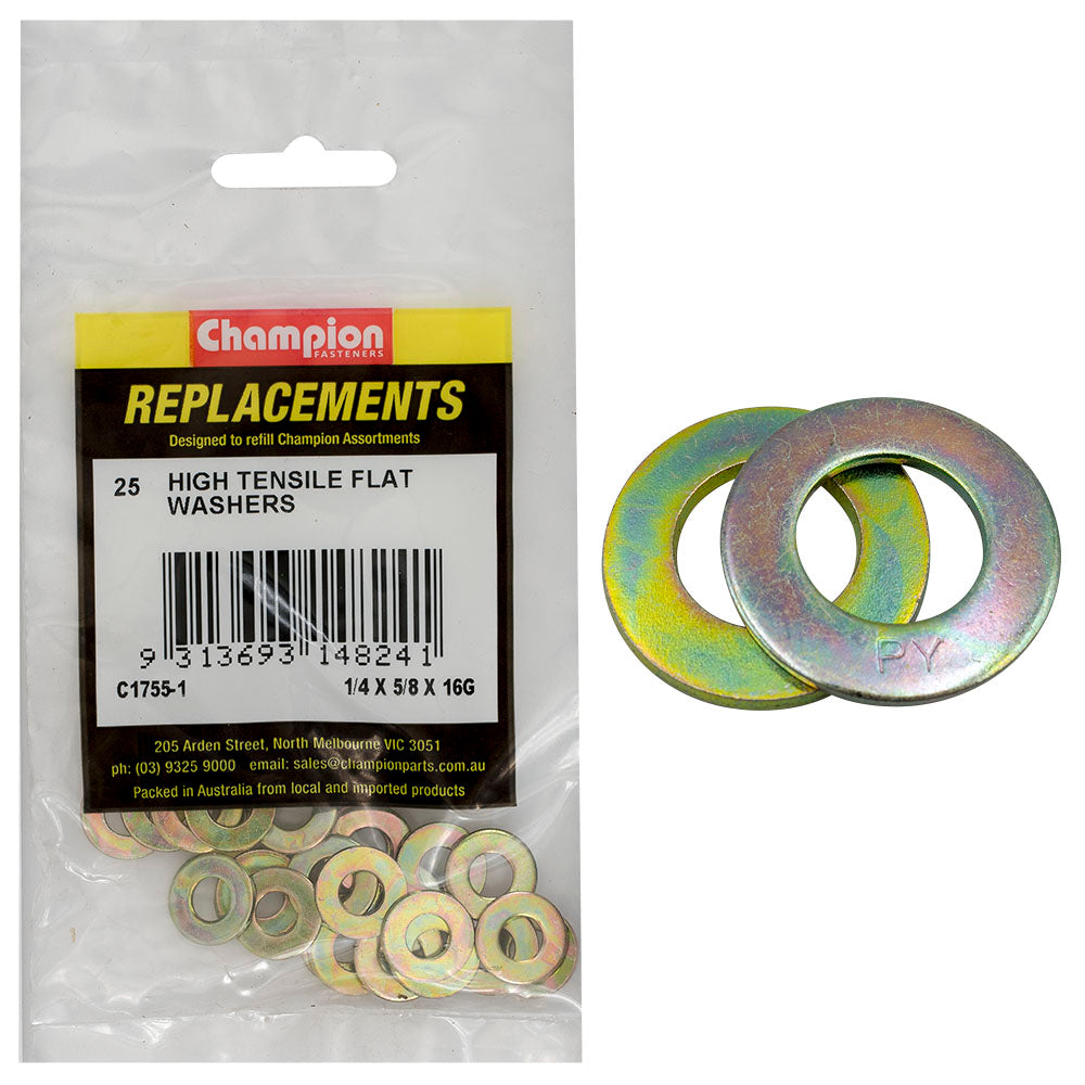 Champion Fasteners Washer Flat High Tensile 1/4In X 5/8In X 16G C1755-1