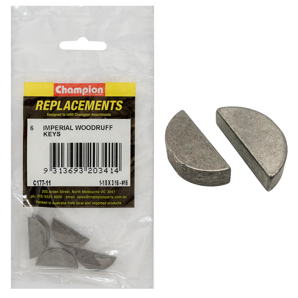 Champion Fasteners Woodruff Key 3/16In X 1 1/8In C177-11