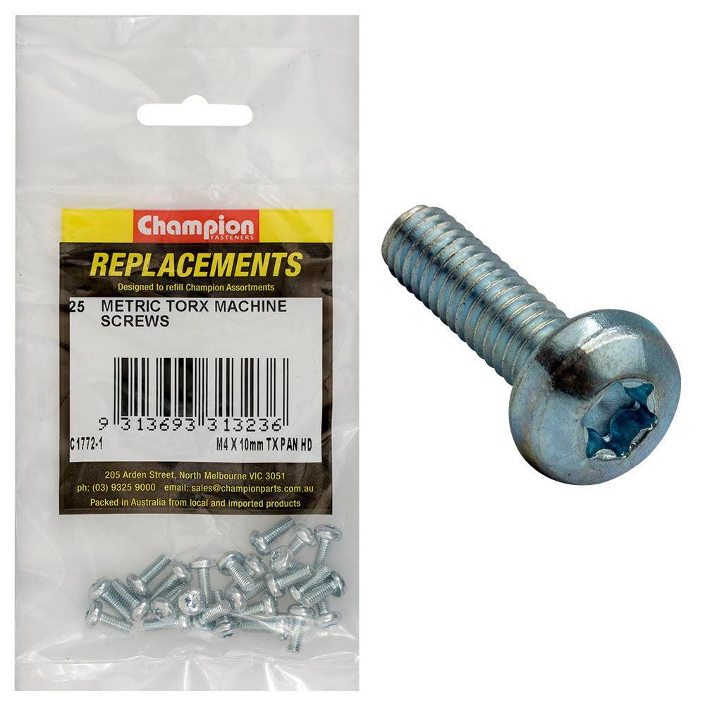 Champion Fasteners Machine Screw Pan Torx (Tx) M4 X 10mm Z/P C1772-1