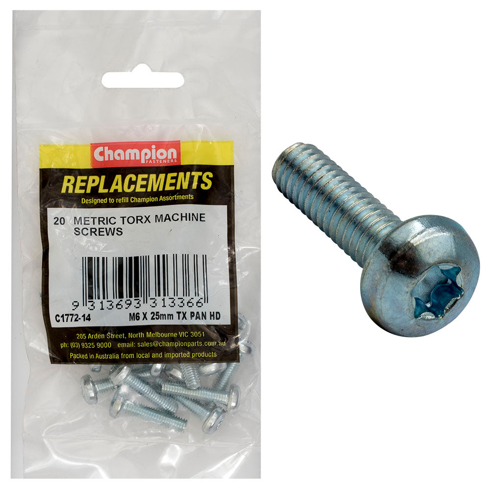 Champion Fasteners Machine Screw Pan Torx (Tx) M6 X 25mm Z/P C1772-14