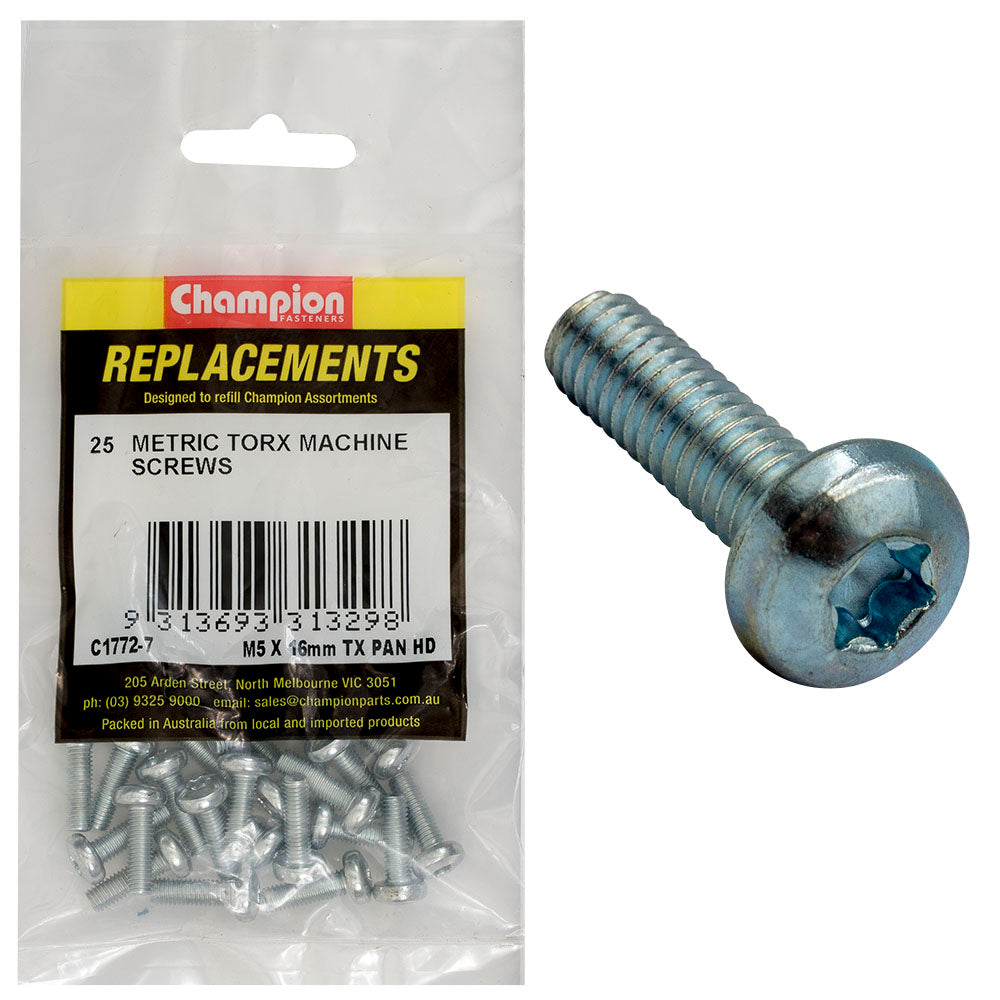 Champion Fasteners Machine Screw Pan Torx (Tx) M5 X 16mm Z/P C1772-7