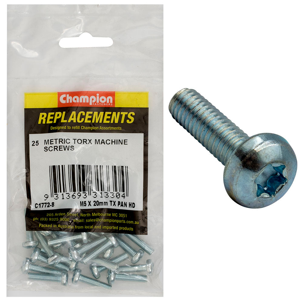 Champion Fasteners Machine Screw Pan Torx (Tx) M5 X 20mm Z/P C1772-8