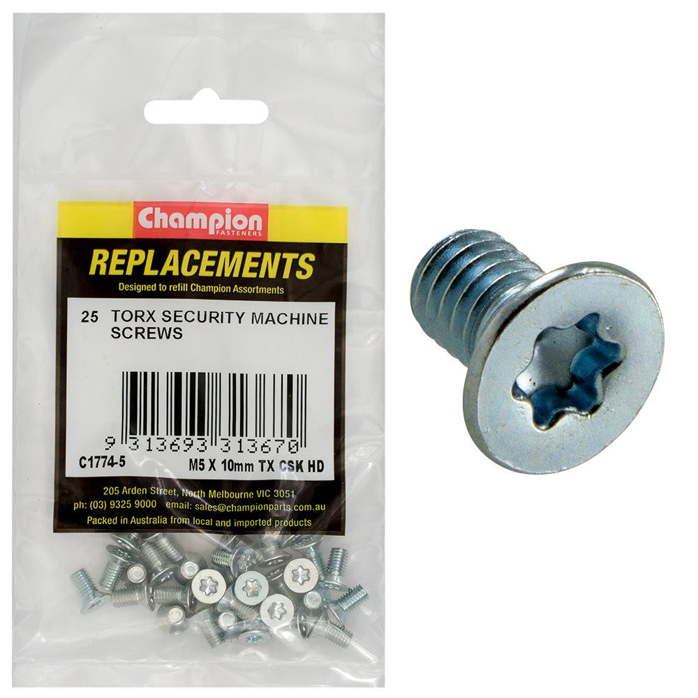 Champion Fasteners Machine Screw Csk Torx (Tx) M5 X 10mm Z/P C1774-5