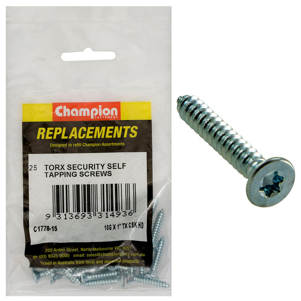 Champion Fasteners Self Tapper Screw Csk Torx (Tx) 4.8 X 25mm Z/P C1778-15