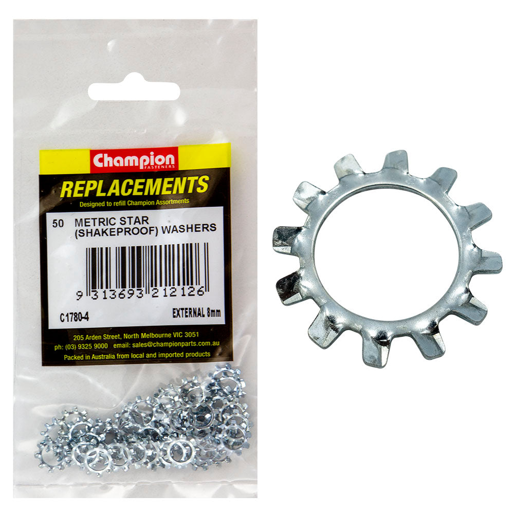 Champion Fasteners Washer Shakeproof External 8mm Zinc Plated C1780-4