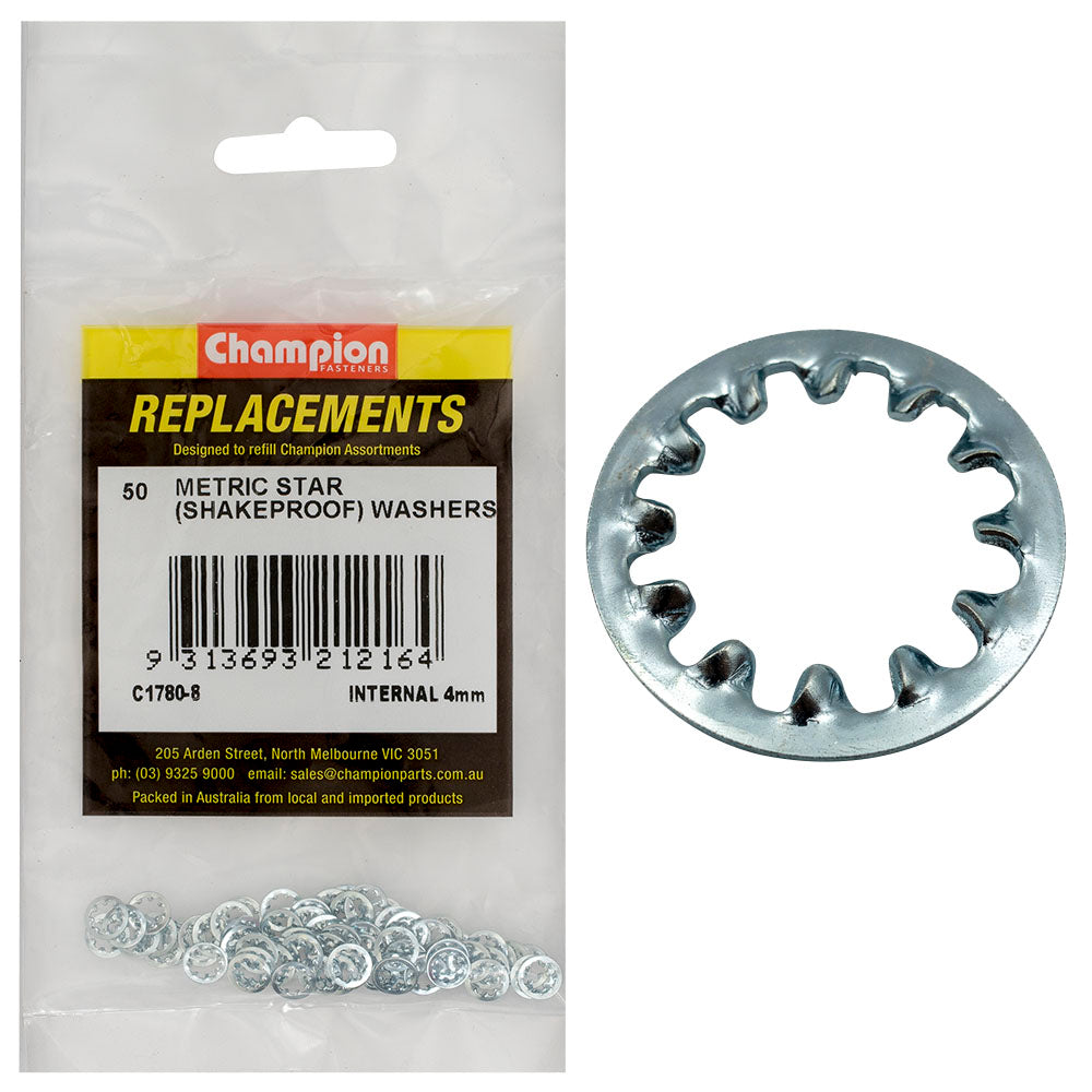 Champion Fasteners Washer Shakeproof Internal 4mm Zinc Plated C1780-8