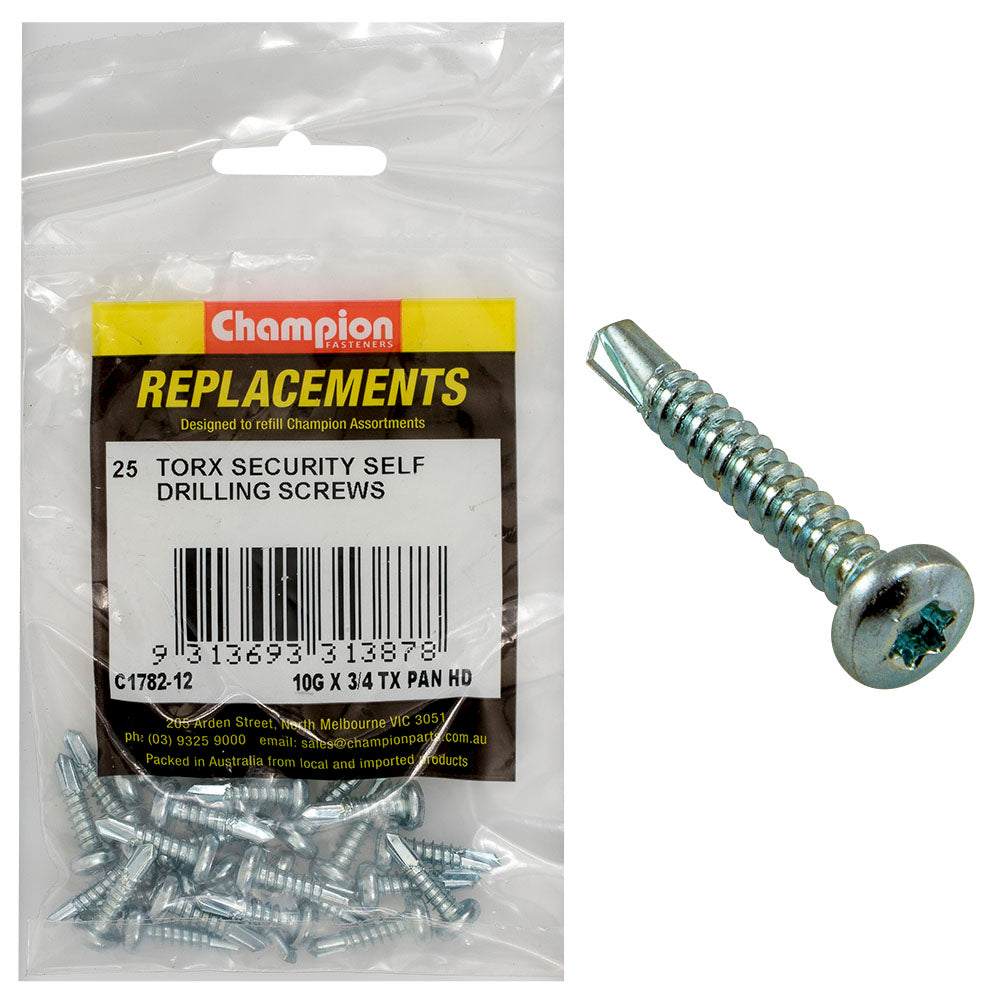 Champion Fasteners Self Drilling Screw Pan Torx (Tx) 4.8 X 19mm Z/P C1782-12