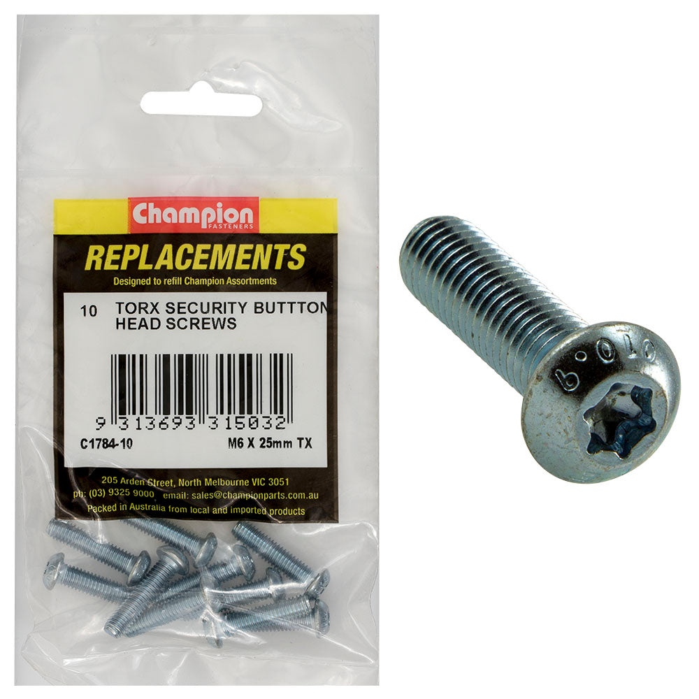 Champion Fasteners Machine Screw Button Head Torx (Tx) M6 x 25mm Z/P C1784-10