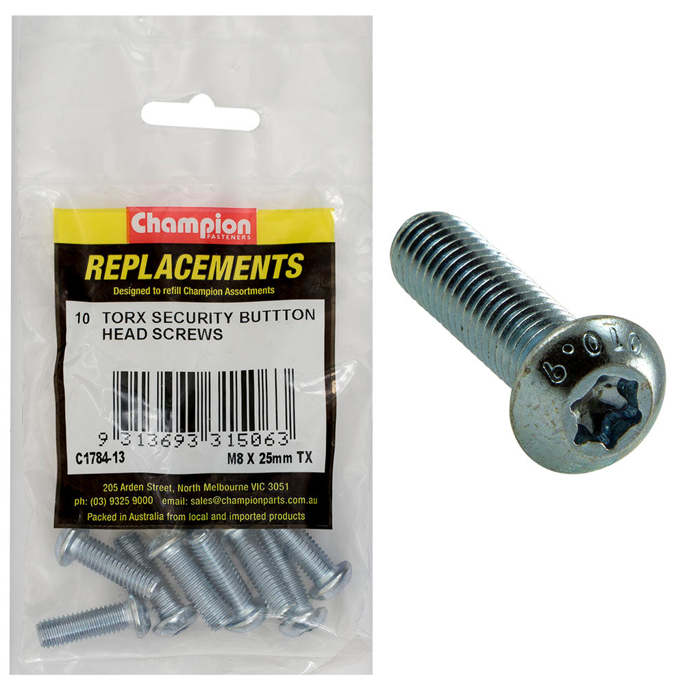 Champion Fasteners Machine Screw Button Head Torx (Tx) M8 X 25mm Z/P C1784-13