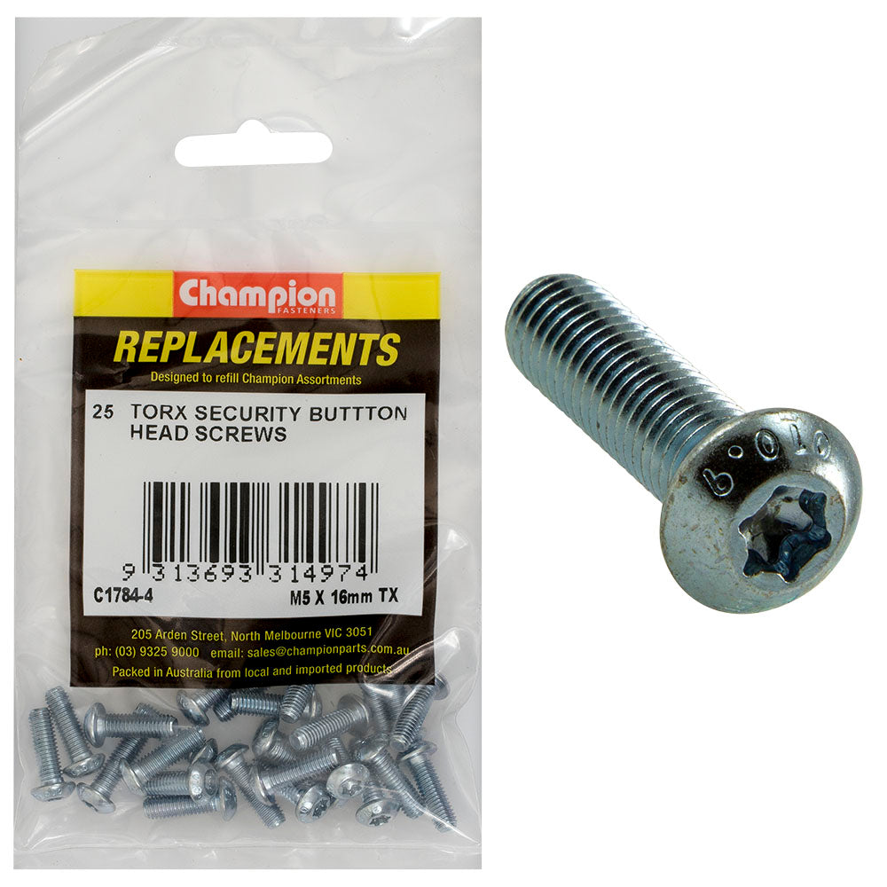 Champion Fasteners Machine Screw Button Head Torx (Tx) M5 X 16mm Z/P C1784-4