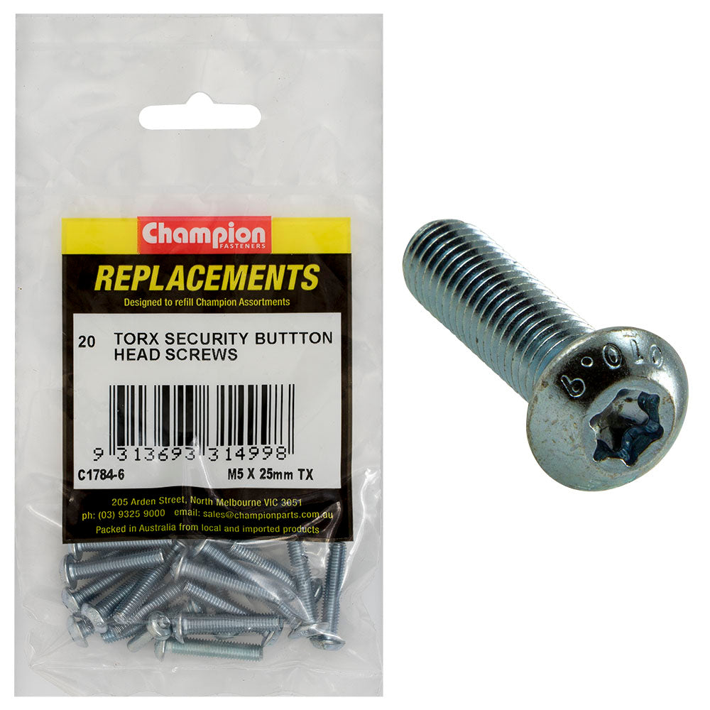 Champion Fasteners Machine Screw Button Head Torx (Tx) M5 X 25mm Z/P C1784-6