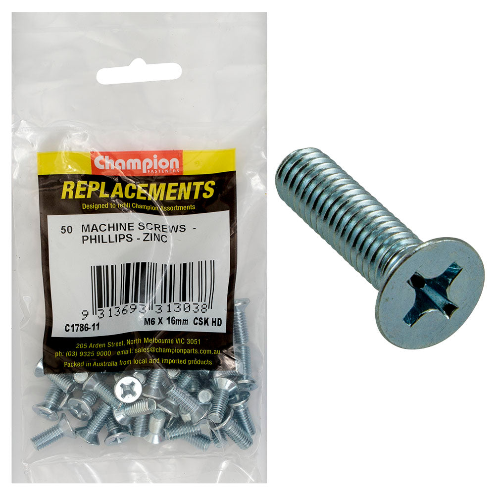 Champion Fasteners Machine Screw Csk Phillips M6 X 16mm Zinc Plated C1786-11