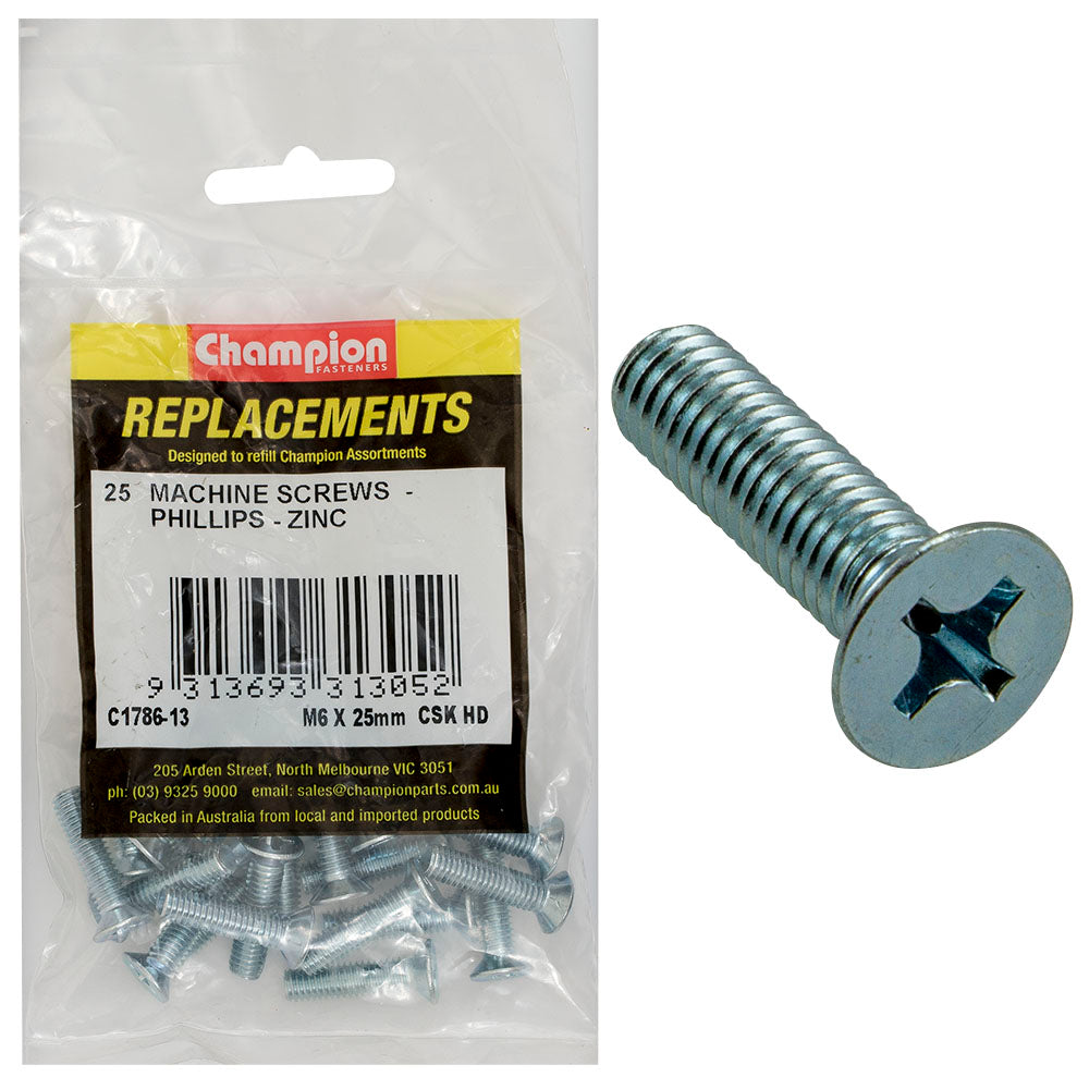 Champion Fasteners Machine Screw Csk Phillips M6 X 25mm Zinc Plated C1786-13