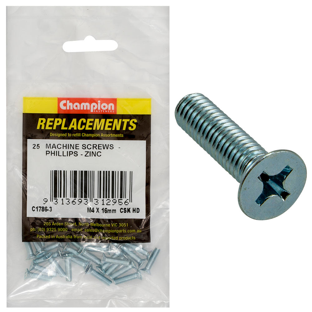 Champion Fasteners Machine Screw Csk Phillips M4 X 16mm Zinc Plated C1786-3