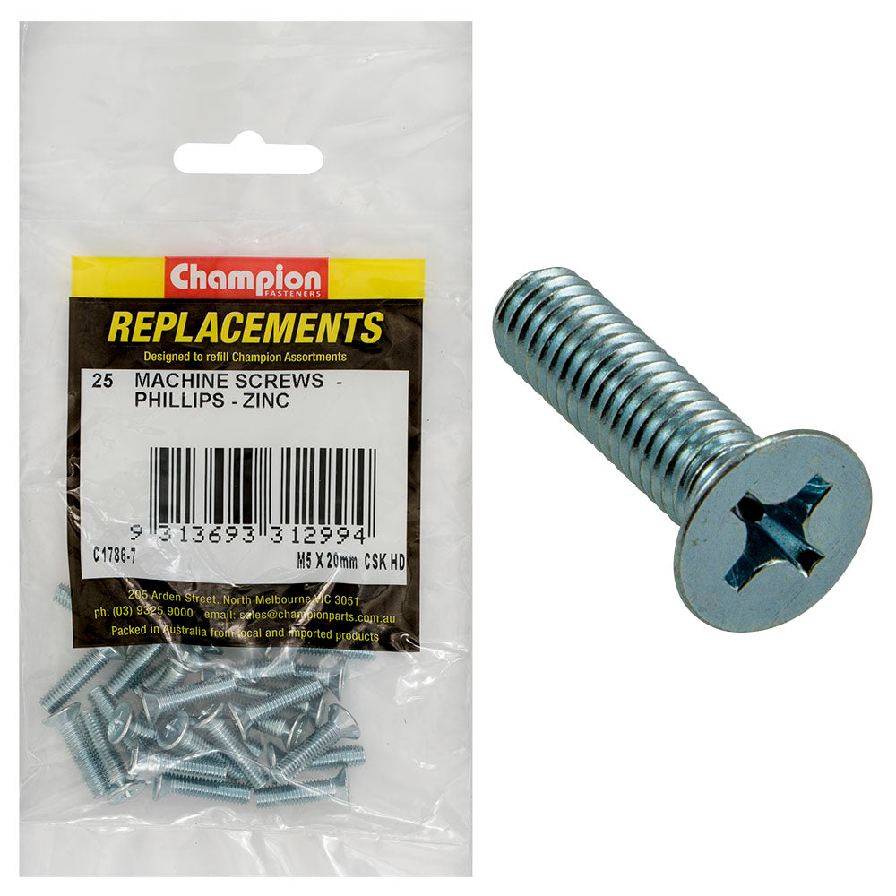 Champion Fasteners Machine Screw Csk Phillips M5 X 20mm Zinc Plated C1786-7