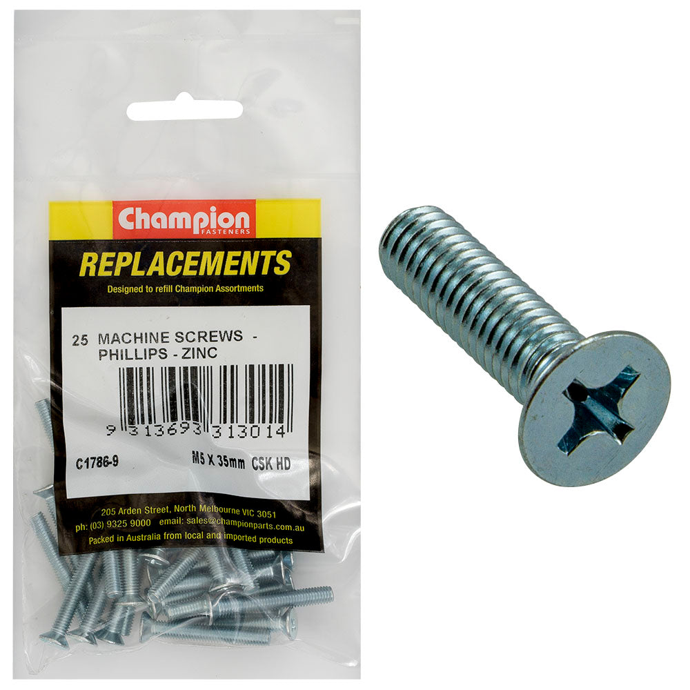 Champion Fasteners Machine Screw Csk Phillips M5 X 35Mm Zinc Plated C1786-9
