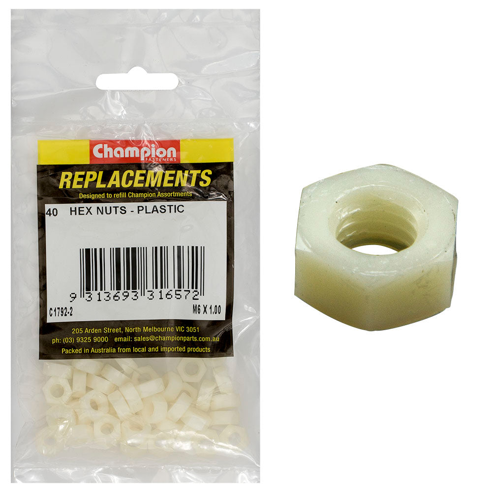 Champion Fasteners Hex Plain Nut Plastic M6 X 1.00mm C1792-2