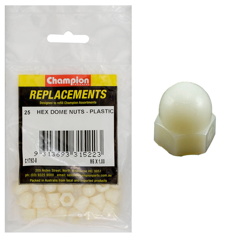 Champion Fasteners Hex Dome Nuts Plastic M6 X 1.00mm C1792-8