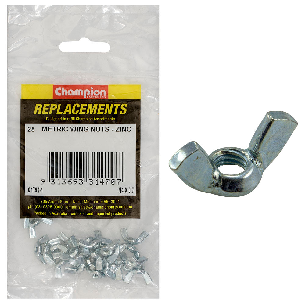 Champion Fasteners Wing Nut Steel M4 X 0.7mm Zinc Plated C1794-1