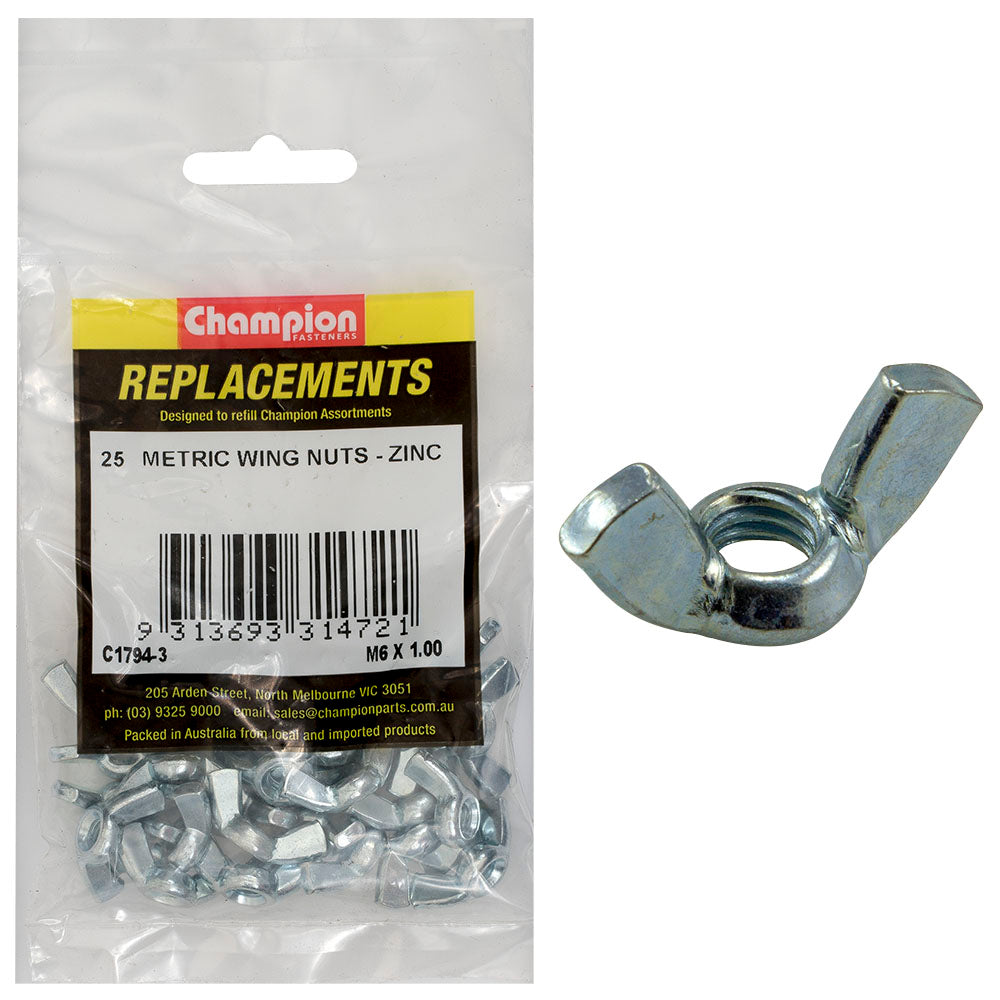 Champion Fasteners Wing Nut Steel M6 X 1.00mm Zinc Plated C1794-3