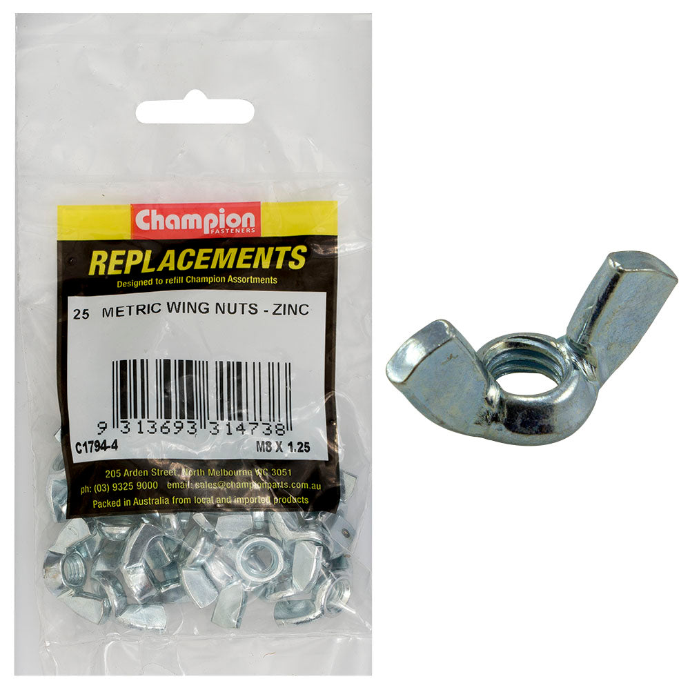 Champion Fasteners Wing Nut Steel M8 X 1.25mm Zinc Plated C1794-4