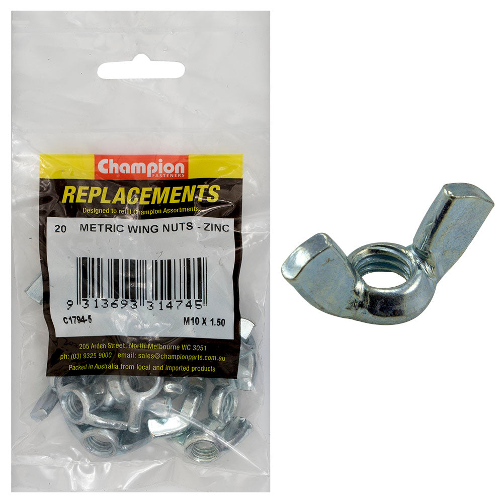 Champion Fasteners Wing Nut Steel M10 X 1.5mm Zinc Plated C1794-5